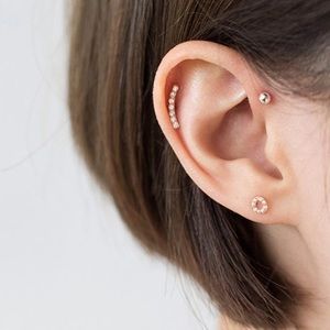 14K Yellow Gold Curved Bar Earring